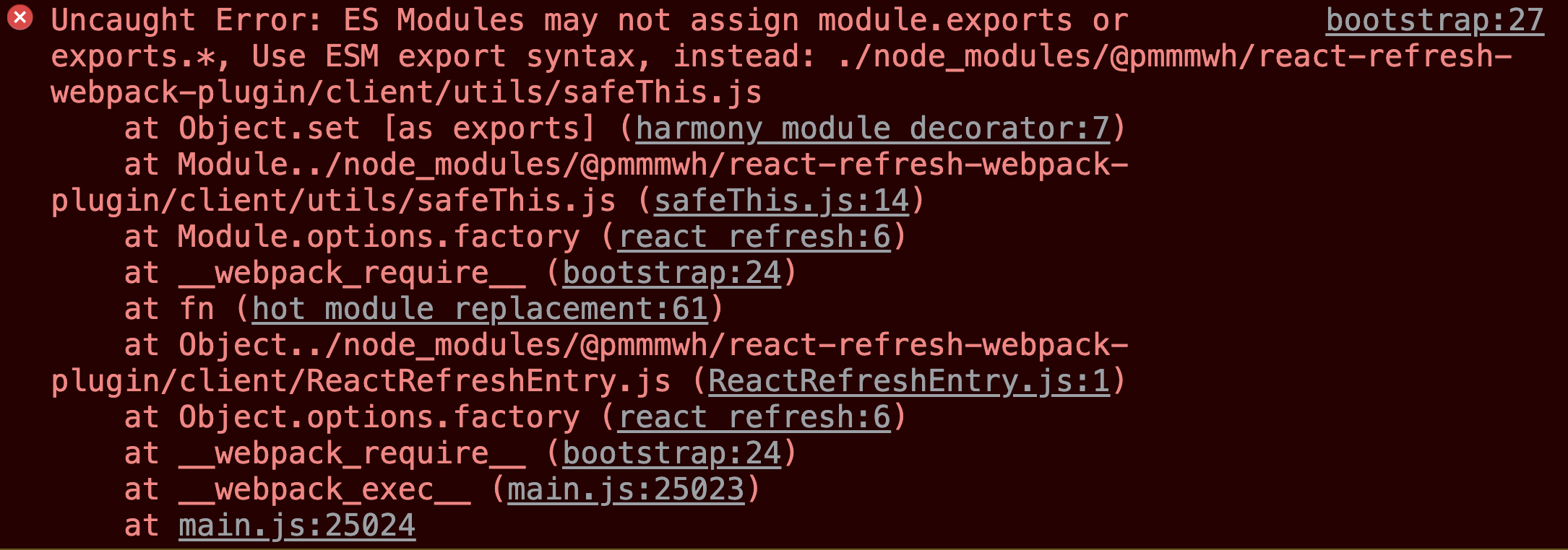 ES Modules 不能使用 `module.exports` 或者 `exports.*`